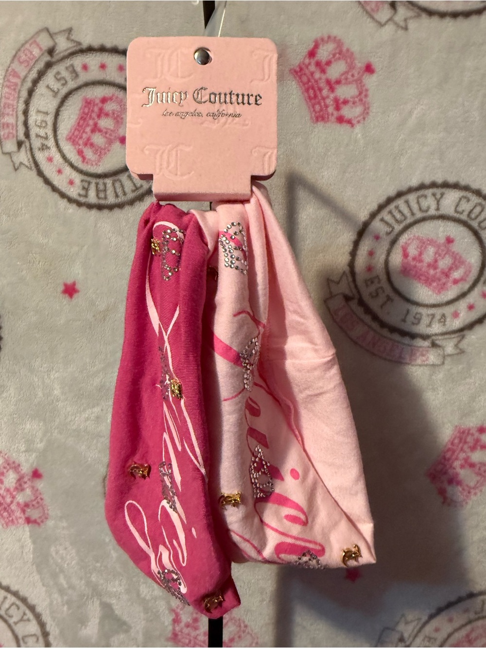 Juicy Couture Girls Rhinestone Pink Stretch Headband Duo